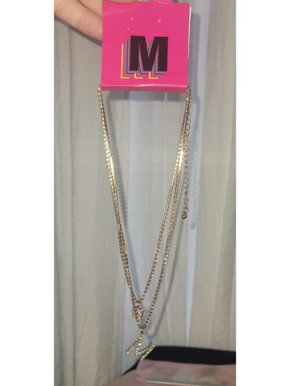RAINBOW SHOPS LETTER M INITIAL CHARM RHINESTONE CHAIN NECKLACES BUTTERFLY CHARM